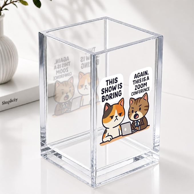 ZHANTUONE This Show Is Boring Funny Acrylic Cosmetic Pencil Pen Holder Desk Organizer Clear Crack Resistant Desk Organizer, Sarcastic Work Gifts for Coworker Nurse HR Teacher Friends Doctor