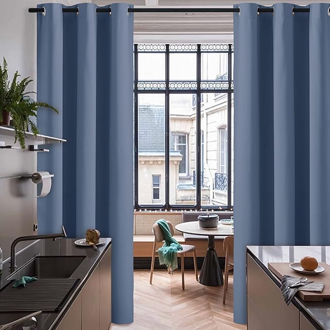 RYB HOME Room Divider Curtains - Blackout Window Curtains Privacy Wall Divider Screens Sound Proof for Living Room Bedroom Patio Sliding Door Basement, 1 Panel, Stone Blue, 60 x 108 inches Long