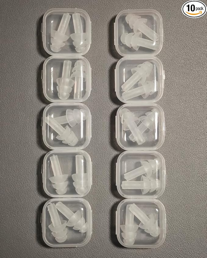 10 Pairs Noise Cancelling Ear Plugs, Premium Soft Silicone, Reusable, Waterproof, Hypoallergenic, Noise Reduction Earplugs for Swimming, Airplanes, Travelling, Sleeping & Snoring (Transparent Color)