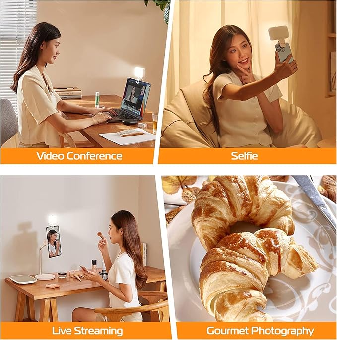 Selfie Ring Light (Latest) 66 LED 3 Colors 5 Levels 360 Degree Rotation Flexible High Brightness (Long Battery) Type-C Fast Charge Fill Portable Clip Light for Phones, Camera, Laptop, ipad, Webcam