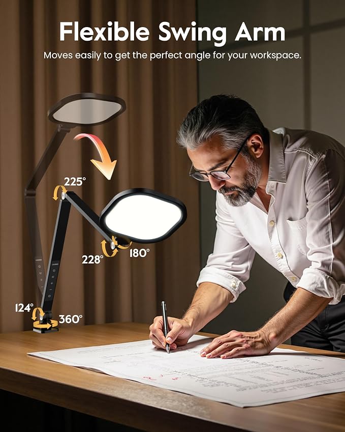 LED Desk Lamp for Home Office with Clamp, Remote, 30 Modes | Eye-Care, Pro Lighting for Zoom Meeting, Video Streaming, Recording, Flexible Arm, Memory, 2000LM, CRI 97.8