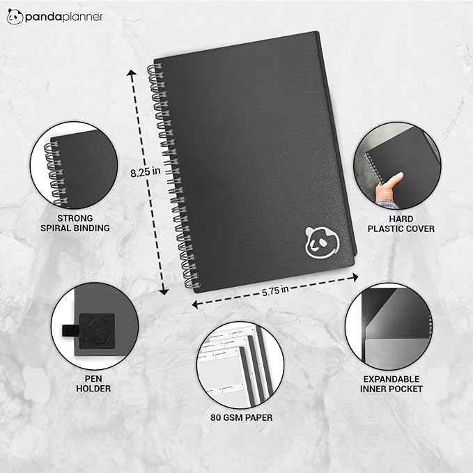 Panda Planner 2026 Undated Weekly Planner – Spiral Bound 5.75" x 8.25" with 52 Weeks, Habit Tracker & Weekly To-Do Lists – Productivity Planner & Academic Organizer for Home, Office & School (Black)