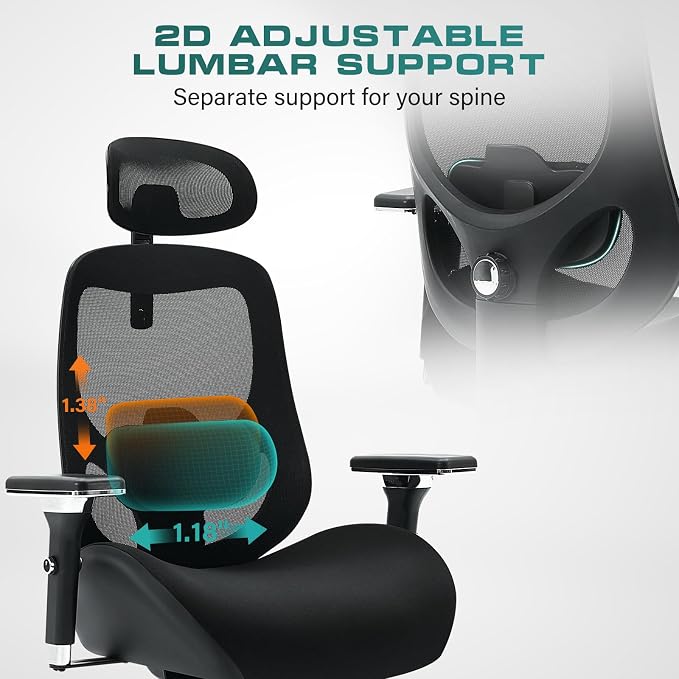 BOSMILLER TitanMax 750lbs Big and Tall Office Chair for Heavy People with Dual Lumbar Support, Oversize Ergonomic Desk Chair with 4D Armrests, Wide Thick Seat & 2D Headrest for 8-Hours Daliy Work