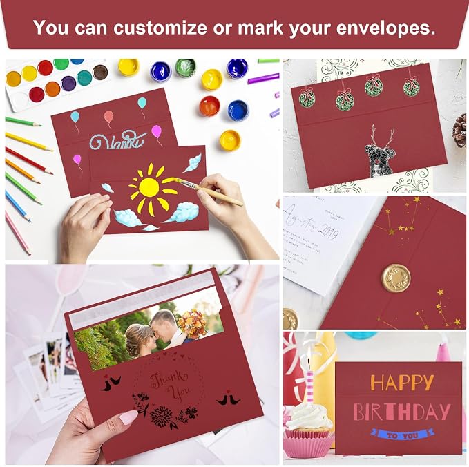 50 Packs Wine Red 5x7 Envelopes 5x7, Deep Red Color A7 Envelopes, Burgundy Invitations, Photos, Greeting Cards, Mailing