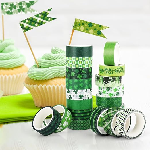 Green Decorative Tape Set 20 Rolls St. Patrick's Day Washi Tape for Lucky Shamrock DIY St Patrick Day Masking Tape for Irish Holiday Kids Craft Notebook Scrapbooking & Stamping Supplies