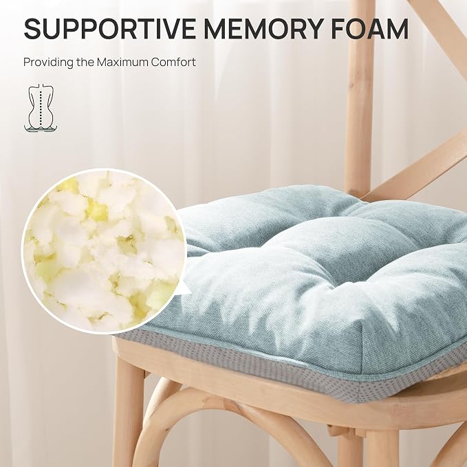 Love's cabin Memory Foam Chair Cushions Set of 4, 19"x19"x3.5" Indoor & Outdoor Seat Pads for Dining, Kitchen, Office, Patio Chairs - Light Blue