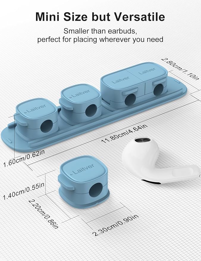 6 Pack Magnetic Cable Clips [1s Open/Lock], Laitver Cord Organizer Holder Strong Adhesive Desk Cable Management- Organize Charging Cords Neatly for Home, Office, Car,Desk, Nightstand-Peak Blue