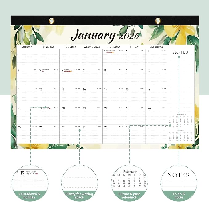 2026 Desk Calendar, Large Desktop/Wall Monthly Calendar (Jan. 2026 - Jun. 2027) 17'' x 12'' School Year Desk Planner for Teacher Family School Office Supplies