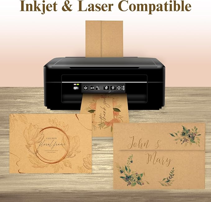 5x7 Brown Kraft Blank Note Cards with Envelopes 100 Pack (Not Folded), Goefun 5x7 Flat Cardstock and A7 Brown Envelopes Self Seal for Wedding, Invitation, Birthday, DIY Notecards & All Occasions