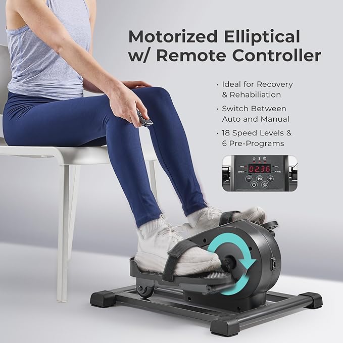 Sunny Health & Fitness Under Desk Pedal Elliptical Machine, Adjustable Resistance Leg Exerciser Office Home Workout While Sitting for Seniors