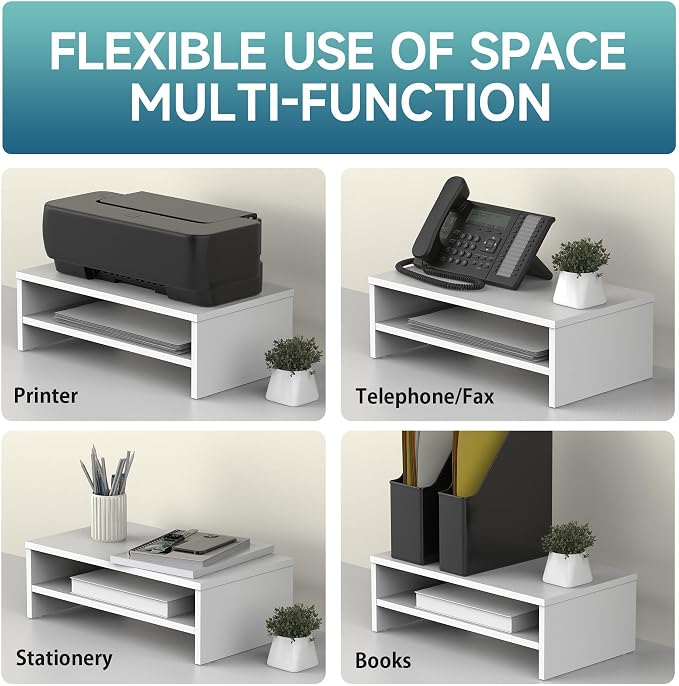 FITUEYES Monitor Stand - 2 Tier Computer Monitor Riser Shelf, Wood Desktop Stand for Laptop Computer Screen, Desk Organization, Office Supplies