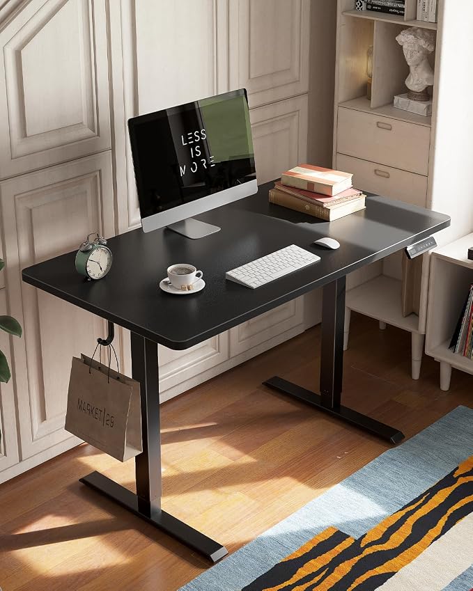 FEZIBO One-Piece Standing Desk, 48"x24" Seamless Tabletop Electric Height Adjustable for Home Office, Study Rooms & Multi-Device Workstations, Black