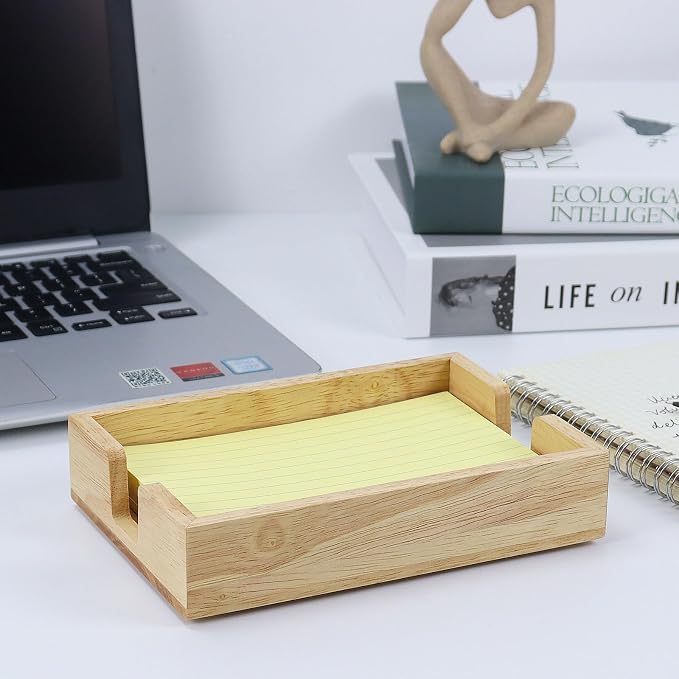 MultiBey Rubber Wood Sticky Note Holder - 4x6 Inch Note Pad Dispenser | Self-Stick Note Pad Holder Dispenser Case, Wooden Memo Pads Organizer for Office Desk Accessories & School Supplies