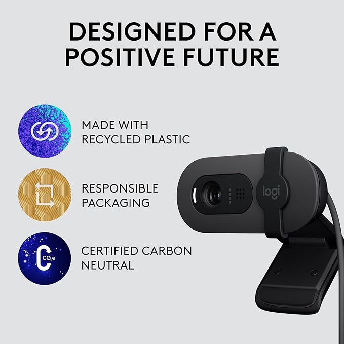 Logitech Brio 105 Full HD 1080p Business Webcam with Auto-Light Balance, USB-A, Privacy Shutter, Easy Set-Up, Compatible with Windows, macOS, ChromeOS (Renewed)