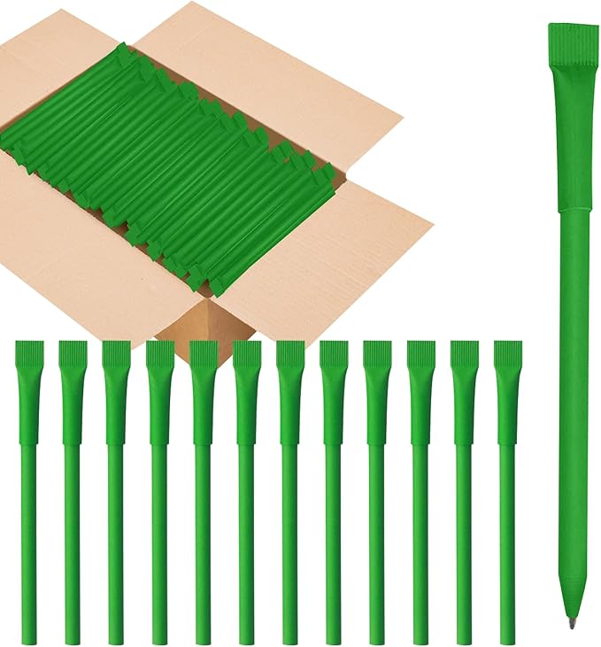 100pcs Kraft Paper Barrel Writing Pen Eco-Friendly Pens Cardboard Pens Green