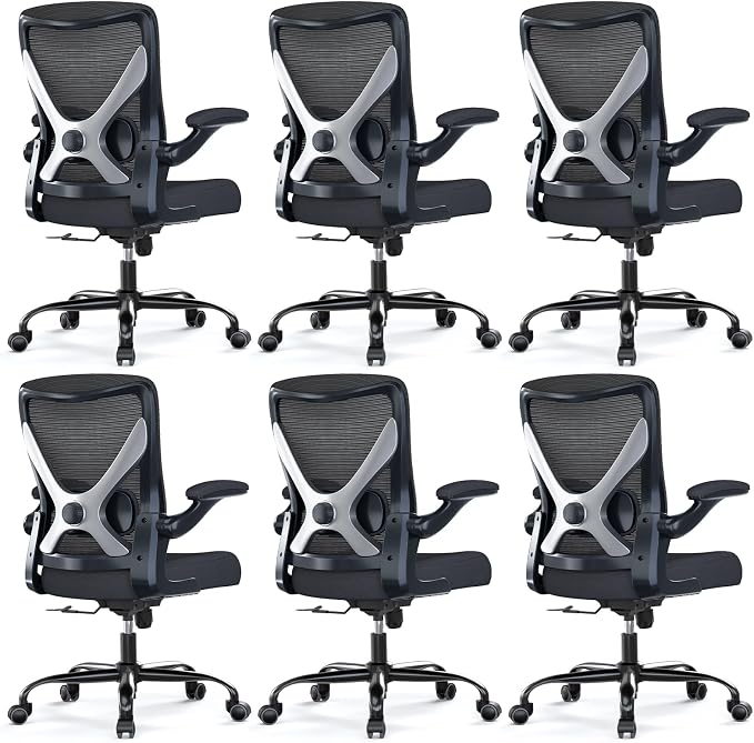 Ergalithic Office Chair: Mesh Ergonomic Desk Chair with 3D Lumbar & Swivel | 330LBS Computer Chair-Executive Task Chairs with Flip-up Arms Home Office Chairs Gaming Chair for Long Hours(Black-Pack of 6)
