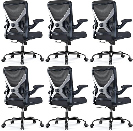Ergalithic Office Chair: Mesh Ergonomic Desk Chair with 3D Lumbar & Swivel | 330LBS Computer Chair-Executive Task Chairs with Flip-up Arms Home Office Chairs Gaming Chair for Long Hours(Black-Pack of 6)