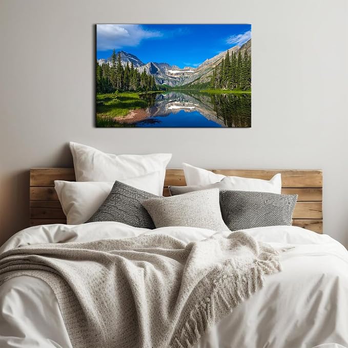 Rustic Moraine Lake Wall Art for Bedroom Snow Mountains Pictures Wall Decor Banff National Park Photography Canvas Posters Nature Forest Scenery Paintings Modern Artwork Living Room Decorations 24x36"