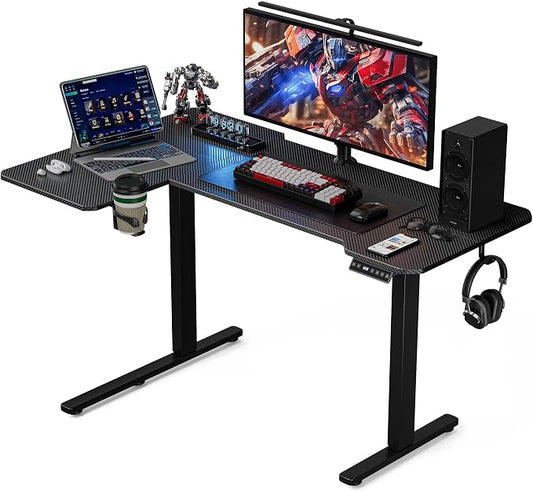 Acrolix L Shaped Electric Standing Desk - 43x31.5 Inch Reversible Corner Sit Stand Desk with Hook&Cup Holder,Electric Height Adjustable Table,for Small Home Office&Bedroom Computer Desk, Black Carbon