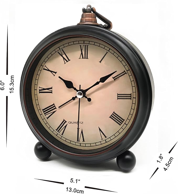 TooTa Vintage Retro Analog Alarm Clock, 4.5 inch Super Silent Non Ticking Small Clock with Night Light, Battery Operated, Simply Design, for Living Room, Bedroom, Bedside, Desk, Gift Clock (Roman)