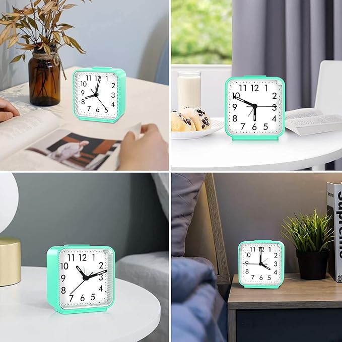 AMIR Small Analog Travel Alarm Clock, Silent Non Ticking Clock | Battery Powered Loud Alarm Clock with Snooze & Night Light for Bedroom Students & Heavy Sleepers