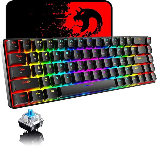 65% Wired Gaming Mechanical Keyboard and Mouse Combo, Mini 68 Keys, RGB Backlight, Lightweight RGB Optical Mouse,Mouse Pad Compatible with PS4,Xbox,PC,Laptop,MAC (Black/Blue Switch)