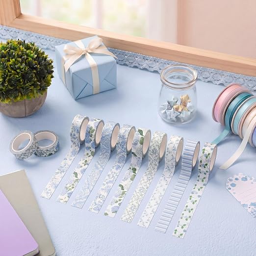 Gueevin 24 Rolls Watercolor Floral Washi Tape Set 15 mm Seasonal Flower Decorative Washi Tape for Craft Arts DIY Scrapbook Journaling Supplies Gift Wrapping (Blue Hydrangea)