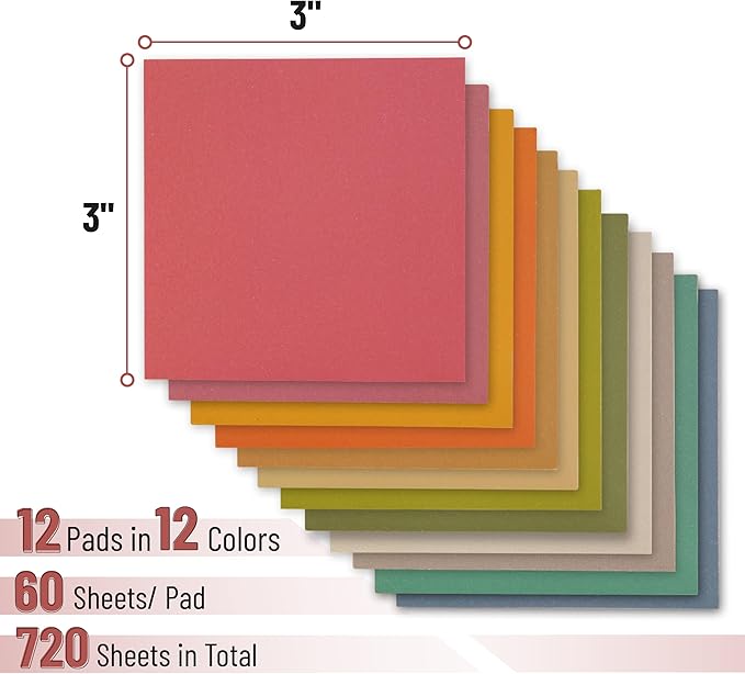 Mr. Pen- Sticky Notes, 3"x3", 12 Pads, 720 Sheets | Autumn Carnival Color Palette, Sticky Notes Bulk, Self-Stick Note Pads, Perfect for Office, School, Home