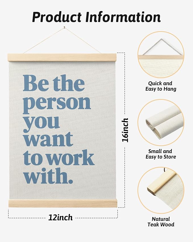 FGFK Be the Person You Want to Work with Inspirational office Framed hanging Canvas wall art Poster Prints decor for women,Trendy Blue Motivational posters office decorations for work,12x16 Inch