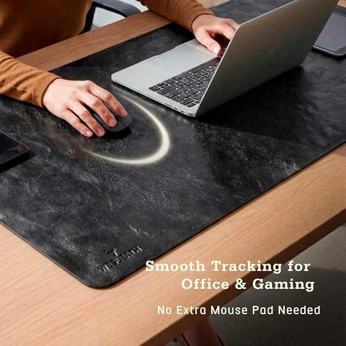Premium Leather Desk Mat, Full Grain Leather Desk Pad Protector & Desk Blotter, Waterproof Non-Slip Writing Surface for Keyboard, Mouse & Laptop, Desk Pad for Home & Office (Onix, Small)