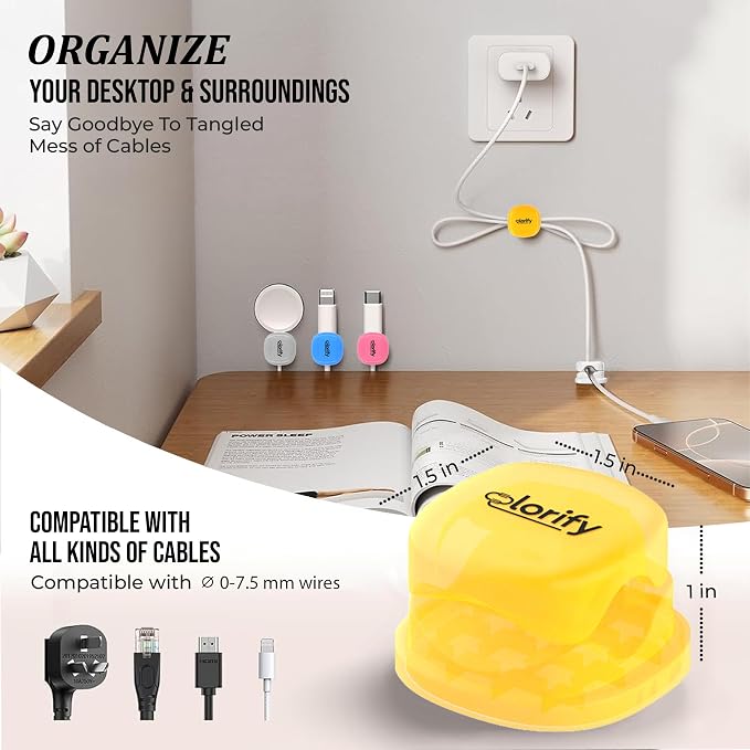 12 Pack Rotatable Spring Cable Clips, Adhesive Cord Holders for Desk | Nightstand, Laptop, Phone Charging Clips & Car Cable Organizer for Home & Office (Multicolour)