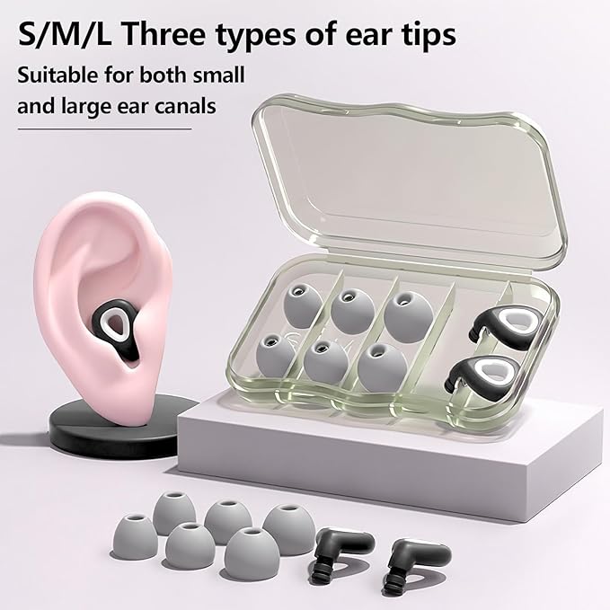 Ear Plugs for Sleeping Noise Cancelling - Black Reusable Earplugs for 24dB Noise Reduction Snoring Concerts Sleep Deep Focus Work Travel Study, Silicone Flexible Hearing Protection Ear Plugs +3Tips