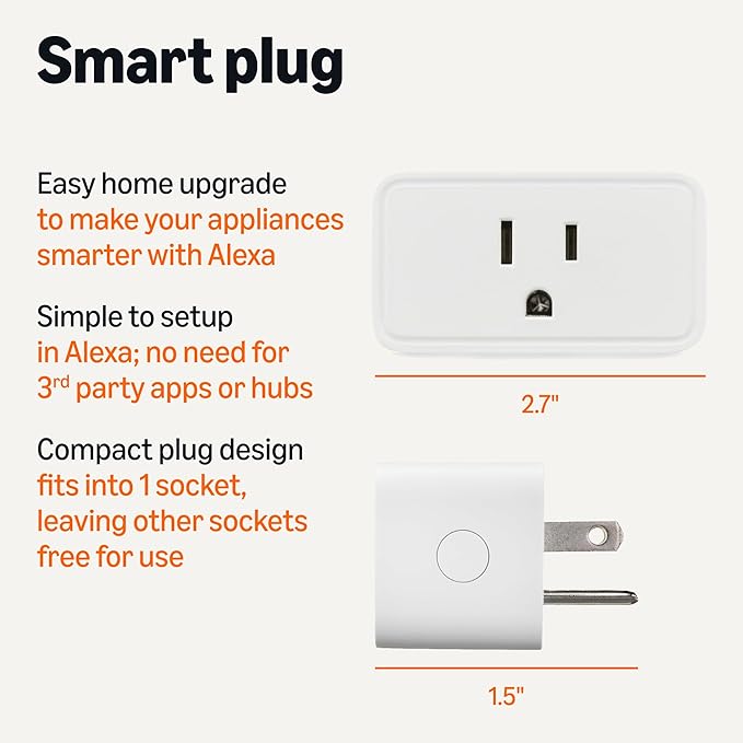 Amazon Basics Smart Plug with Timer Function, Voice Control, WiFi Outlet, Works with Alexa Only, Schedule, APP Control, 2.4 GHz Wi-Fi, No Hub Required, 2-Pack, White