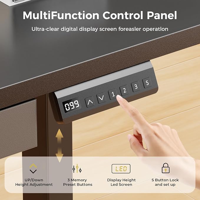 GTPLAYER Electric Standing Desk with Drawers, 48 x 24 Inch Height Adjustable Gaming Desk with Monitor Stand, Power Outlets & LED Lights, Home Office Sit Stand Up Desk with Memory Preset (Black)