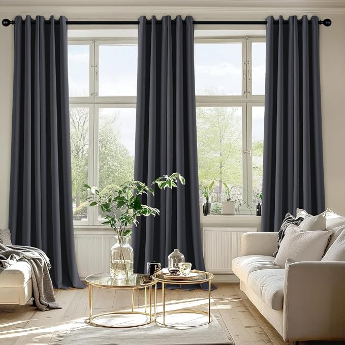 MIULEE Blackout Curtains for Bedroom Living Room 2 Panels, Thermal Insulated Room Darkening Drapes Grommet Noise Reducing Light Blocking Window Treatments 90 Inches Long 40x90 Inch Dark Grey