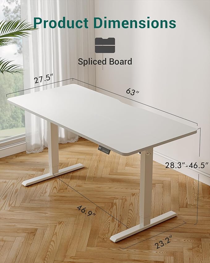 CubiCubi 63 x 28 Large Standing Desk, Height Adjustable Electric Computer Desk, 28" Deep Desktop, Sit Stand up Home Office Workstations with 4 Preset Heights, White