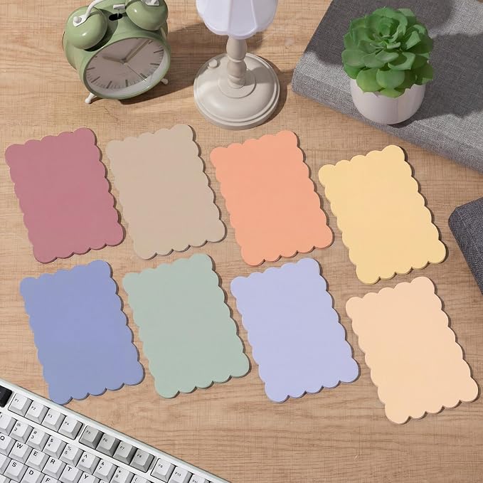 Eaasty 8 Pack Scalloped Sticky Notes Cute Adhesive Memo Pads Vintage Colors Aesthetic Unlined Self Stick Note Pads 4" x 6" Pretty Wavy Sticky Notes Bulk 240 Sheets for School Office Supplies