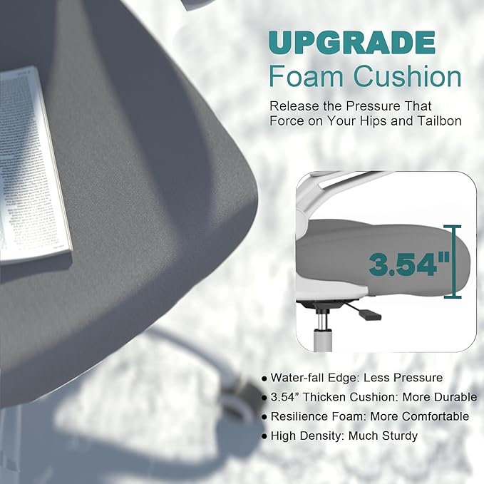 Mimoglad Office Chair, High Back Ergonomic Desk Chair with Adjustable Lumbar Support and Headrest, with flip-up Armrests for Guitar Playing, 5 Years Warranty (Modern, Charcoal (White Frame))