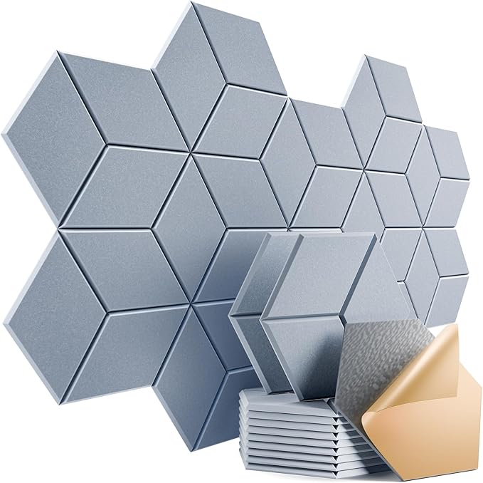 12 Pack Self-Adhesive Acoustic Panels 12" X 10" X 0.4" - Sound Proof Foam Panels with High Density, Y-Lined Design, Flame Resistant, Absorb Noise and Eliminate Echoes(Smoky Gray)