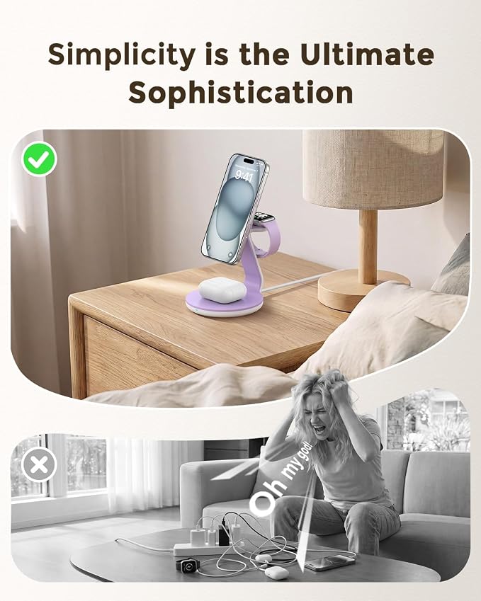 Charger Compatible with MagSafe, 3-in-1 Charging Station, Charging Stand, 15W Magnetic Wireless Charger Dock