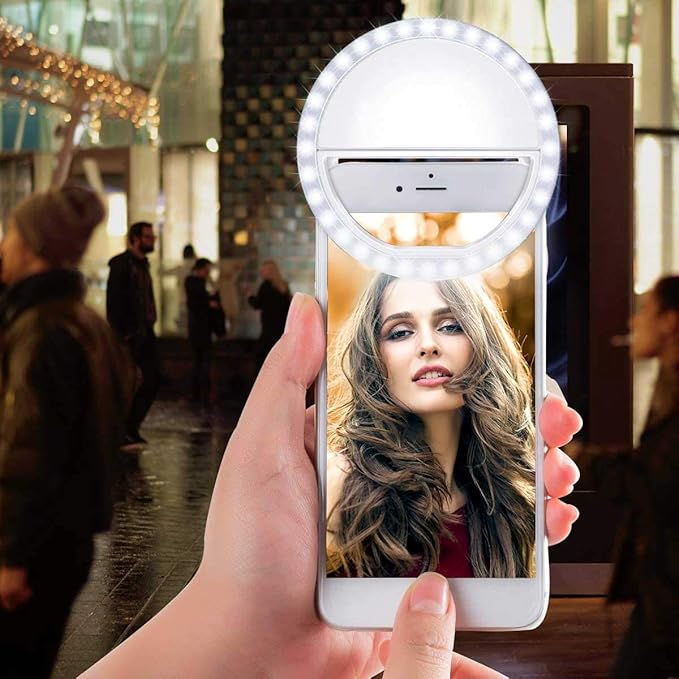 Meifigno Selfie Ring Light, [Rechargeable] with 36 LED Lights, 3-Level Adjustable Brightness Clips On Phone Ring Light Compatible with iPhone 16 15 14 13 12 11 Plus Pro Max iPad Laptop Samsung, White