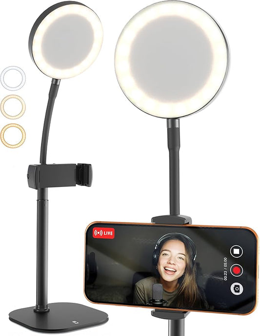 Phone Stand for Recording with Light for Desk - ChatStand Halo 9-13" Adjustable, Portable Ring Light Tripod, iPhone Stand for Desk & Phone Holder for Video Recording, Filming, Zoom Calls (Night Black)