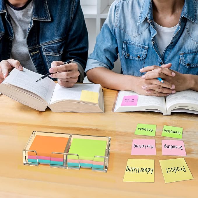 BEEGO Sticky Note Organizer - 3x3 in 2IN1 Crystal Clear Acrylic Notepad Holder Acrylic Sticky Note Dispenser Cute Memo Holder (NO Pads) for Dorm Room Office Desk Organization