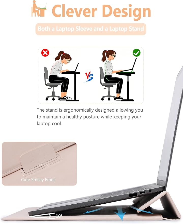 HYZUO 13.3-14 Inch Laptop Sleeve Case with Stand Feature for MacBook Pro 14 M5/M4/M3/M2/M1 2026-2021, MacBook Pro/Air 13.3, 13.5" 13.8" Surface Laptop, HP Spectre X360 13/14, Apricot