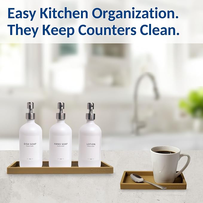 Countertop & Vanity Silicone Tray – 2 PC (11.7" & 7.7") Set | Bathroom Tray & Kitchen Soap Tray Set, Bathroom Counter Tray, Kitchen Sink Dish Soap Tray for Countertop Organization