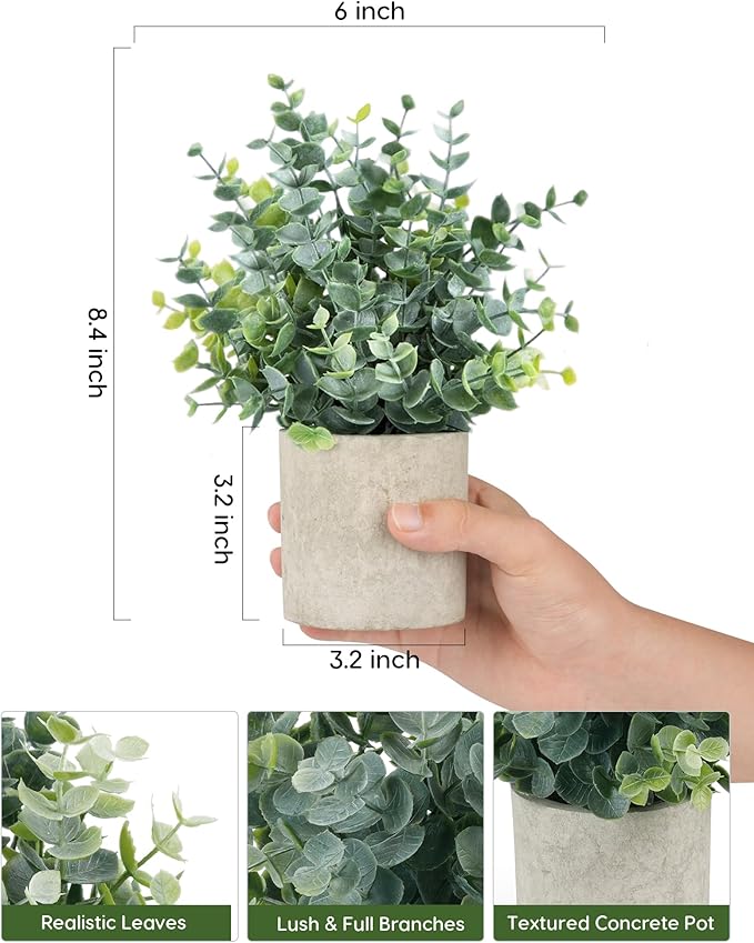 Velener Small Fake Plants Eucalyptus, Artificial Plants Indoor for Shelf, Potted Eucalyptus Plants for Home/Bathroom/Pottery Barn/Desk/Farmhouse/Coffee Table Decor (Sage Green)-1 Pack