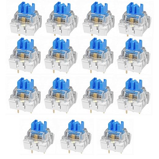 16 PCS Mechanical Keyboard Replacement Blue Switches, 3 pin Clicky/50gf Accurate Typing/Dustproof switches for LED Gaming Keyboard/3D Prints