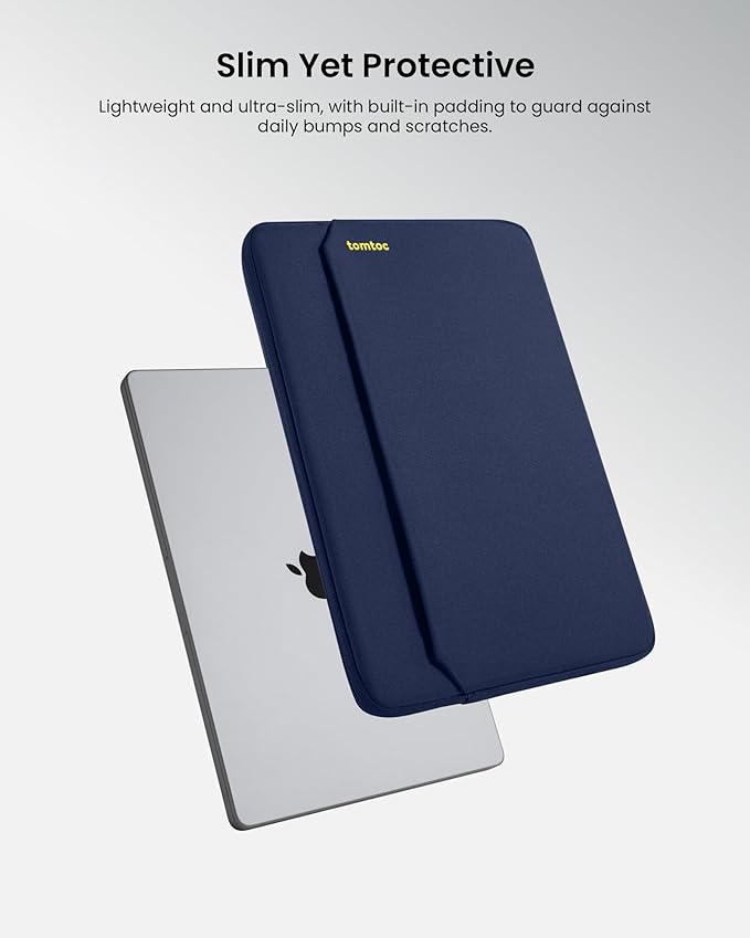 tomtoc Slim Laptop Sleeve Case for 13-inch New MacBook Air M5 (2026) M4/A3420 M3/A3113 M2/A2681, M1/A2337, Fits MacBook Neo A18 Pro, Water-Resistant Protective Carrying Case with Accessories Pocket