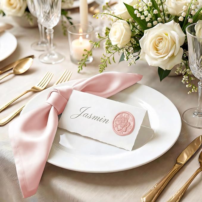 UNIQOOO Wax Seal Stickers - 3D Vintage Floral Wedding Invitation Envelope Botanical Seal Stickers, 50 Pcs Self- Adhesive Blush Pink Flower Stickers, Perfect for Invitation, Gift Wrapping, Party