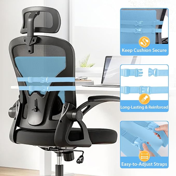 SweetSlubr Lumbar Support Pillow for Office Chair, Car & Gaming Chair, Ergonomic Memory Foam Cushion for Back Comfort, Zoned Back Support, Double Adjustable Straps,Breathable Washable Cover,Light Blue